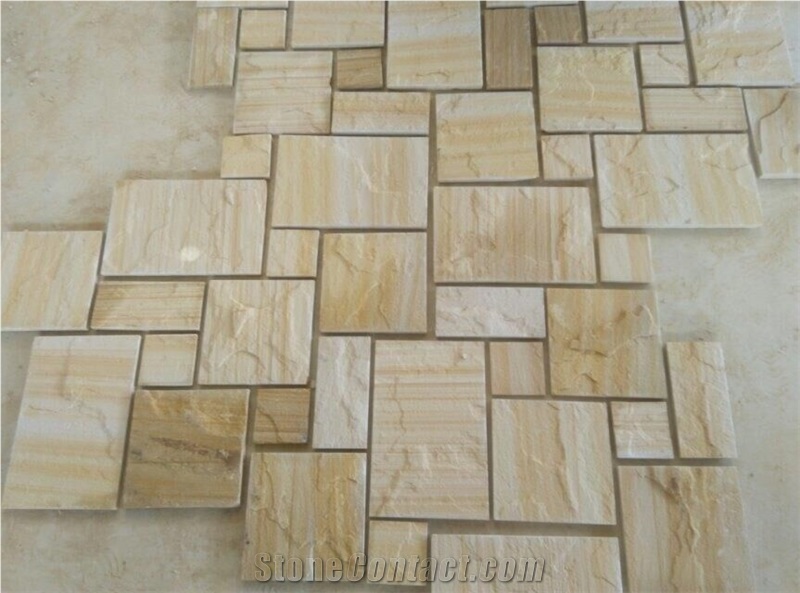 Yellow Wooden Sandstone Paving Wall Cladding Pattern Stone Wall Decor Culture Stone