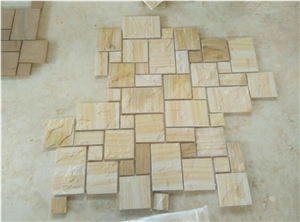 Yellow Wooden Sandstone Paving Wall Cladding Pattern Stone Wall Decor Culture Stone