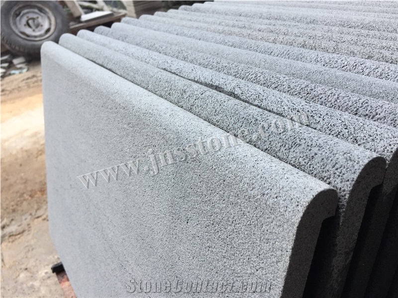 Hainan Black Basalt Sandblasted Retated Bullnose Pool Coping,Dark Basalt, Dark Bluestone , Bluestone, China Black Basalt Sandblasted Swimming Pool Coping