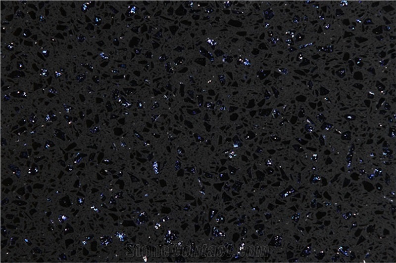 High Quality Quartz Stone Slab with Luxury Blue Reflective Glass