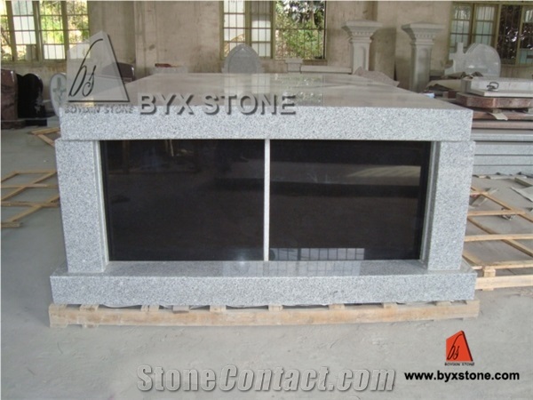 2 Crypt Black Shutter Grey Granite Mausoleum & Columbarium