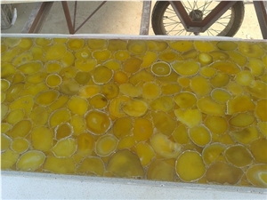 China Yellow Agate Semi Precious Gemstone Slab Tile Paver Cover Flooring