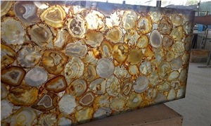 China Yellow Silk Agate Semi Precious Gemstone Slab Tile Paver Cover Flooring