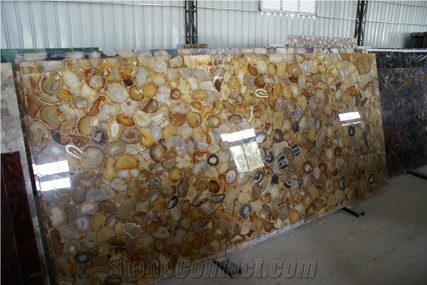 China Yellow Silk Agate Semi Precious Gemstone Slab Tile Paver Cover Flooring