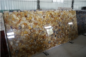China Yellow Silk Agate Semi Precious Gemstone Slab Tile Paver Cover Flooring