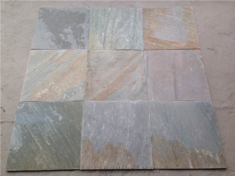 Chinese Wooden Yellow Slate Slabs & Tiles