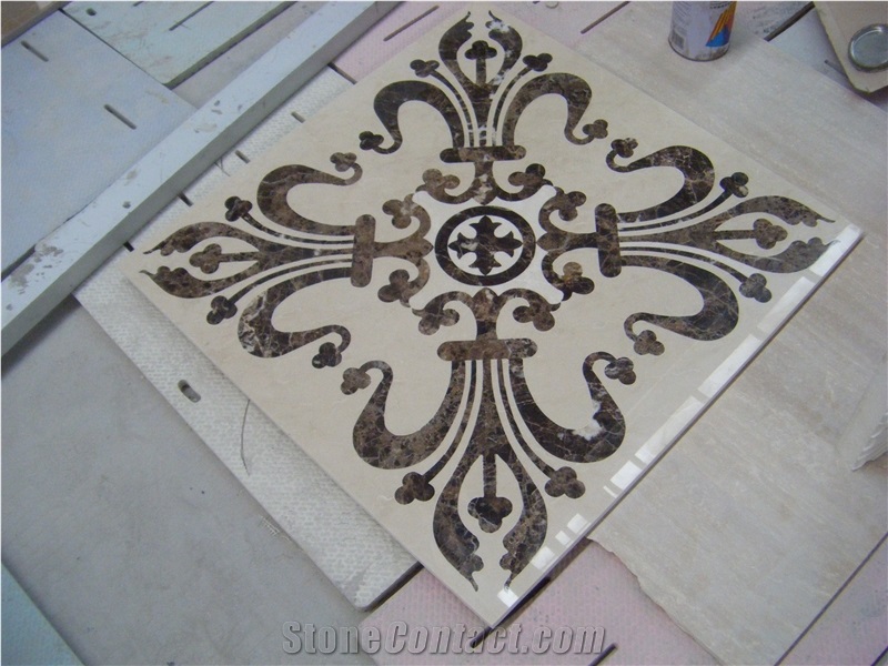 Dark Emperador+Cream Marfil Marble Waterjet Polished Medallions