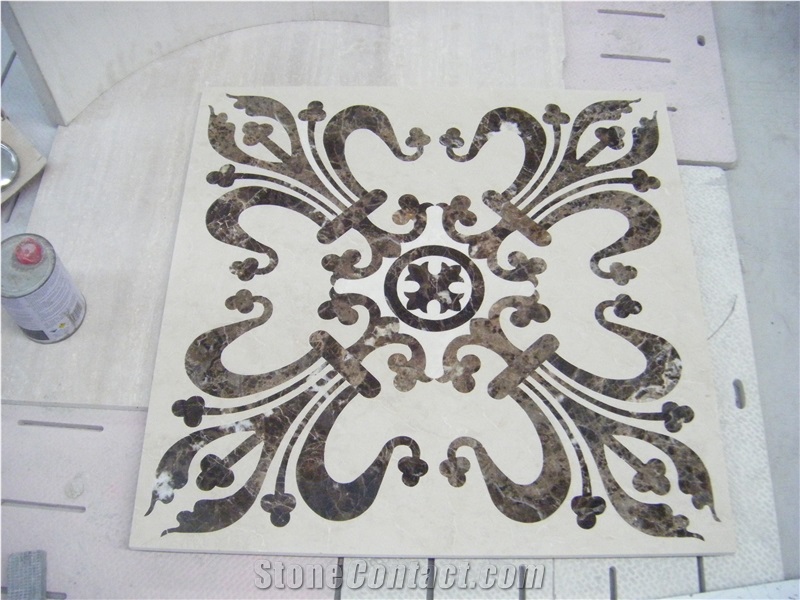 Dark Emperador+Cream Marfil Marble Waterjet Polished Medallions
