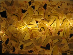Xiamen China Yellow Agate Semi Precious Gemstone Slab Tile Paver Cover Flooring
