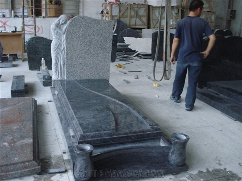 Black Granite Angle Tombstone Designs, Hot Sale Natural Stone Statue Tombstone with Angle