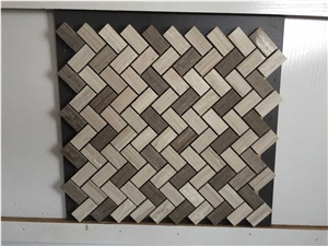 Chenille White Limestone Basketweave Mosaic