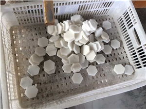 Chenille White Limestone Mosaic,Chinese Cheap White Wooden Limestone Hexagon Mosaic, Chenille White Floor/Wall Silver Screen Mosaic