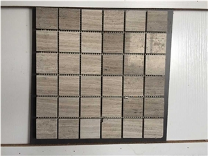 Chenille White Limestone Mosaic, Silver Screen Square Mosaic Tiles