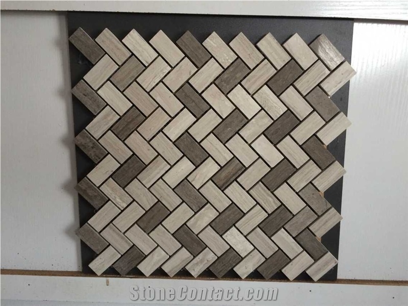 Chenille White Limestone Mosaic, Silver Screen Square Mosaic Tiles