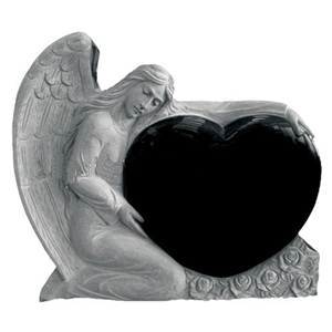 Double Heart Shaped Headstone with Angle China Red Granite Tombstone,Double Angel Holding Heart Shaped Granite Headstone Design,Heart Withe Angle Headstone