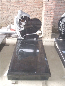 Double Heart Shaped Headstone with Angle China Red Granite Tombstone,Double Angel Holding Heart Shaped Granite Headstone Design,Heart Withe Angle Headstone