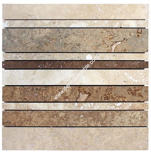 Barre Dark Mix Travertine Filled & Honed Mosaic, Multicolor Traveritne Turkey Mosaic