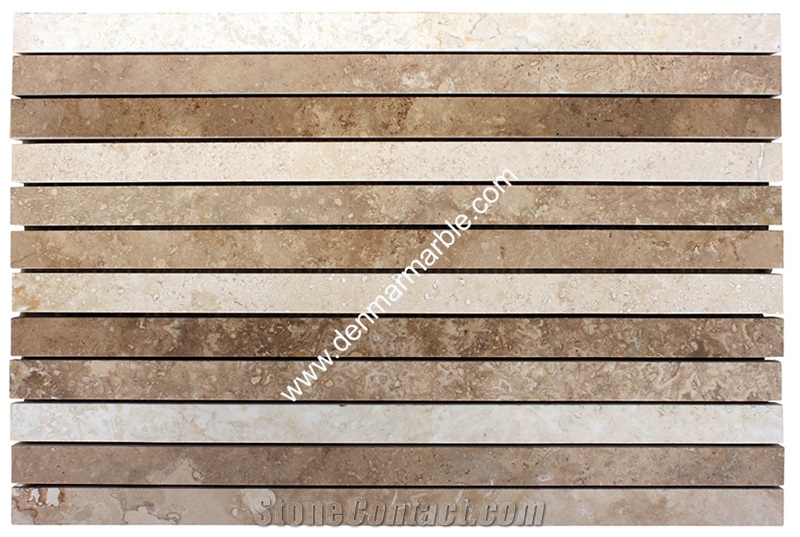 Bars Dark Mix Travertine Filled & Honed Mosaic, Multicolor Travertine Mosaic Turkey