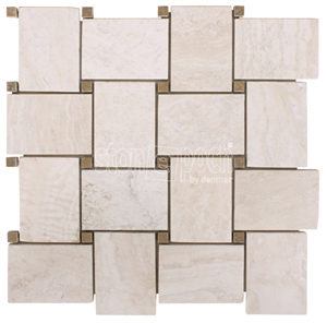 Big Basketweave White Travertine Filled & Honed Mosaic, White Travertine Turkey Mosaic