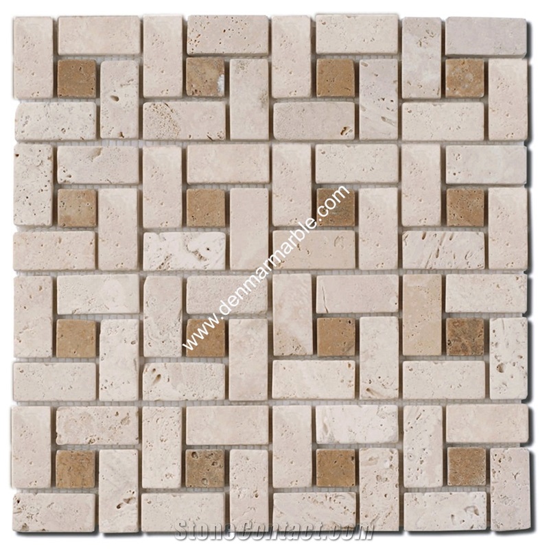 Big Target Dark Mix Travertine Tumbled Mosaic