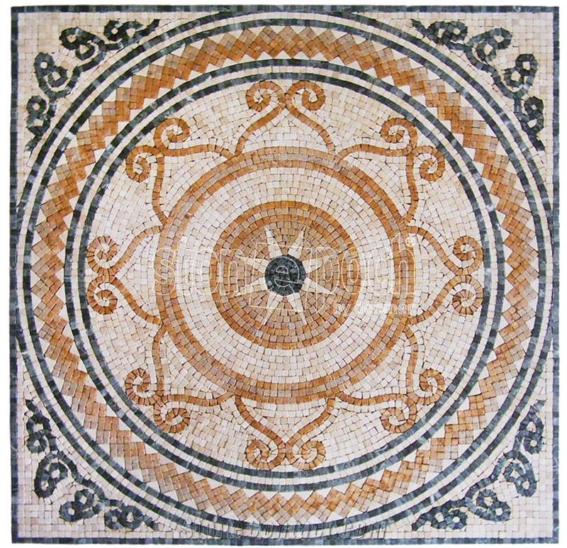 Mix Travertine & Marble Mosaic Art Medallions for Flooring