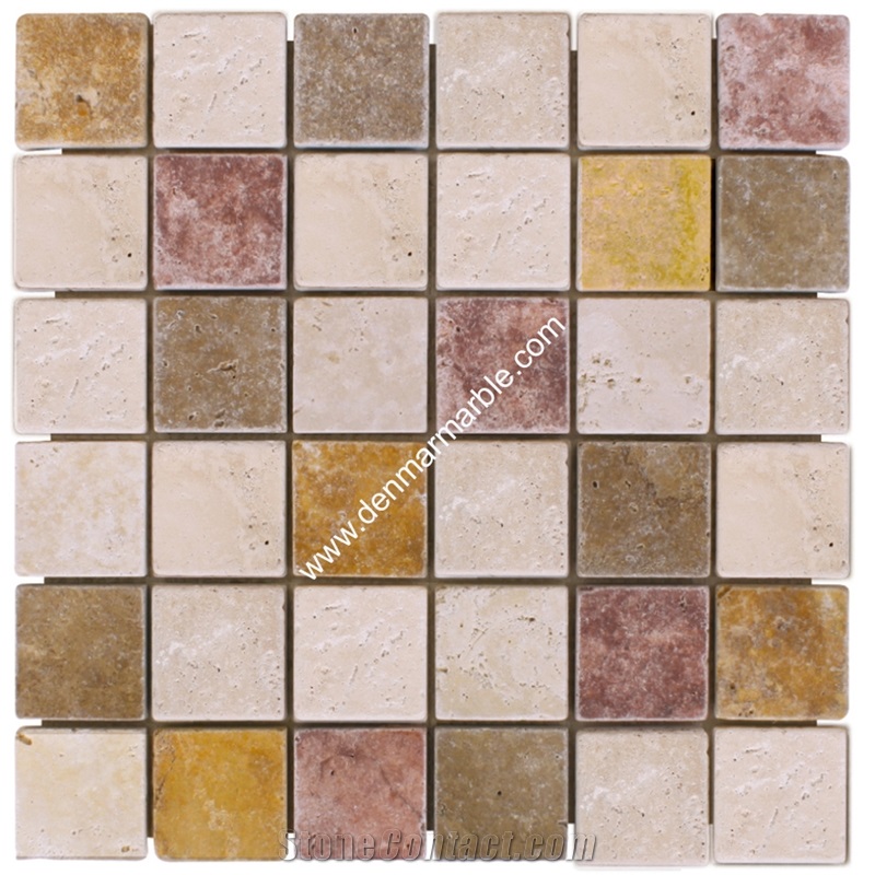 Multicolor Travertine Tumbled Mosaic