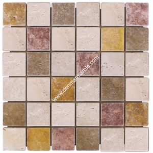 Multicolor Travertine Tumbled Mosaic