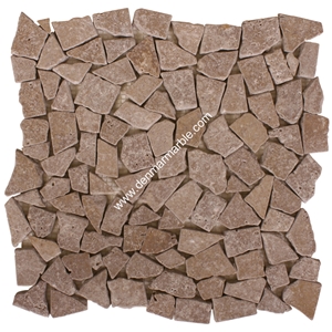 Paledien Noche Travertine Tumbled Mosaic, Brown Travertine Turkey Mosaic