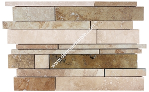 Strip Dark Mix Travertine Filled & Honed Mosaic, Multicolor Travertine Turkey Mosaic