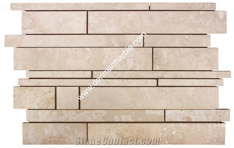 Strip Light Travertine Filled & Honed Mosaic, Beige Travertine Turkey Mosaic