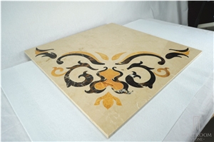 24x24 Flower Pattern Water Jet Beige Marble Designs for Home Decor