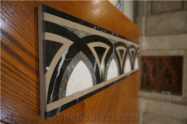 Beige and Black Composite Marble Floor Border Design for Home, Crema Marfil Beige Marble Molding & Border