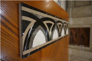 Beige and Black Composite Marble Floor Border Design for Home, Crema Marfil Beige Marble Molding & Border
