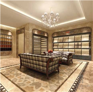 Beige and Black Composite Marble Floor Border Design for Home, Crema Marfil Beige Marble Molding & Border