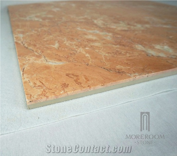 Foshan Manufacture Orange Color Tea Rose Marble Marble Thin Stone Panel for Bathroom Wall Design