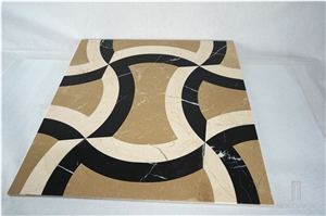 Golden Beige Marble Tiles Composited Marble Waterjet Medallion Luxury Floor Pattern Home Marble Design Budilding Material Floor Medallion Marble Price