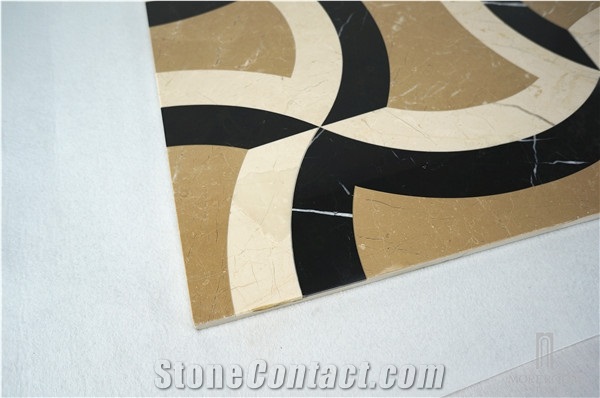 Golden Beige Marble Tiles Composited Marble Waterjet Medallion Luxury Floor Pattern Home Marble Design Budilding Material Floor Medallion Marble Price