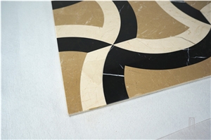 Golden Beige Marble Tiles Composited Marble Waterjet Medallion Luxury Floor Pattern Home Marble Design Budilding Material Floor Medallion Marble Price