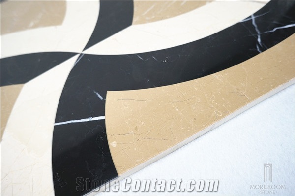 Golden Beige Marble Tiles Composited Marble Waterjet Medallion Luxury Floor Pattern Home Marble Design Budilding Material Floor Medallion Marble Price