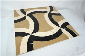 Golden Beige Marble Tiles Composited Marble Waterjet Medallion Luxury Floor Pattern Home Marble Design Budilding Material Floor Medallion Marble Price