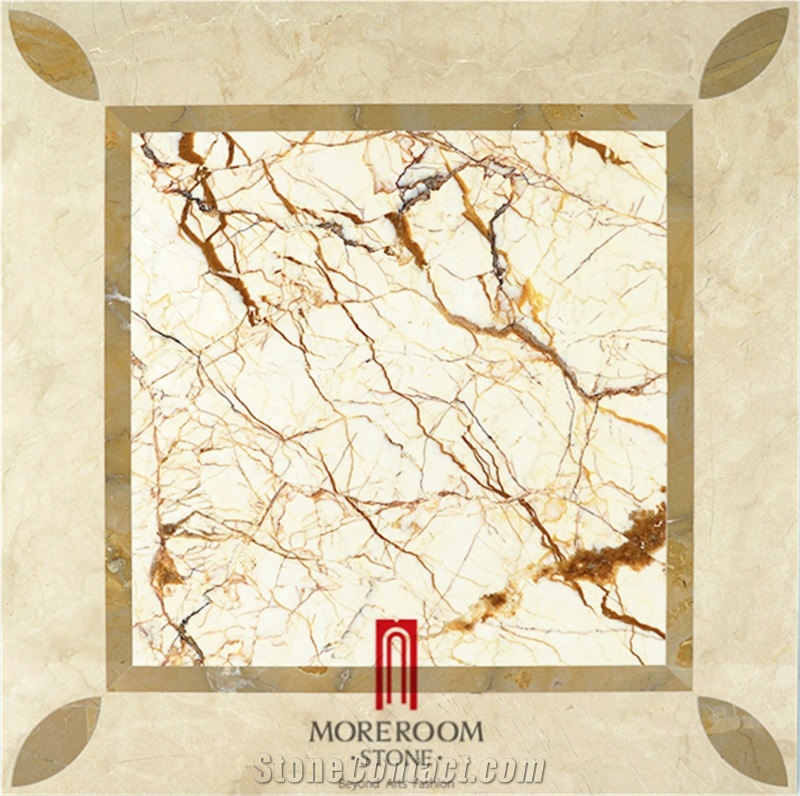 Iran Simakan Shayan Cream Marble Amarillo Pro Waterjet Medallion Floor Medallion