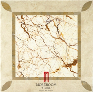 Iran Simakan Shayan Cream Marble Amarillo Pro Waterjet Medallion Floor Medallion