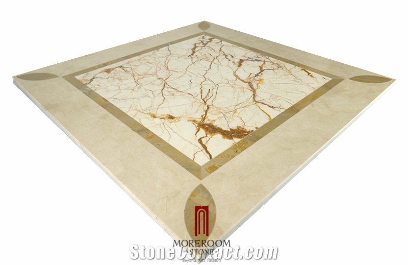 Iran Simakan Shayan Cream Marble Amarillo Pro Waterjet Medallion Floor Medallion