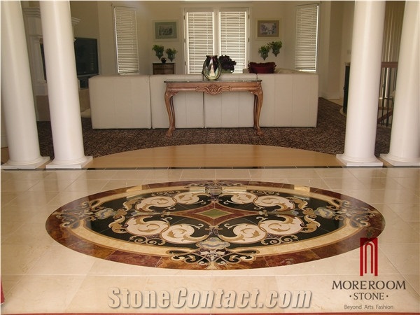 Italy Thin Laminated Water-Jet Medallions Marble Floor Flowers Designs Italian Marble Price Lobby Marble Flooring Design, Beige Marble Thin Laminated