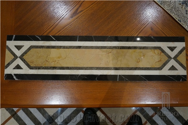 Marble Mosaic Borders Beige Composite Marble Border Design Laminated Marble Border Tile, Turkey Beige Marble Molding & Border
