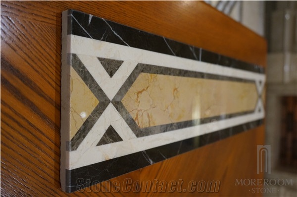 Marble Mosaic Borders Beige Composite Marble Border Design Laminated Marble Border Tile, Turkey Beige Marble Molding & Border