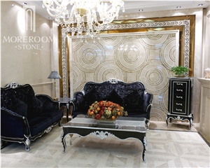 Moreroom Stone Golden Flower Marble Waterjet Medallion Marble Inlay Flooring with Aluminum Backed Medallion