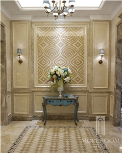 Moreroom Stone Golden Flower Marble Waterjet Medallion Marble Inlay Flooring with Aluminum Backed Medallion