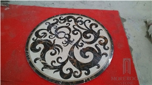 Turkey Beige Marble Composited Marble Waterjet Medallion Tile Round Mosaic Medallion Floor Patterns