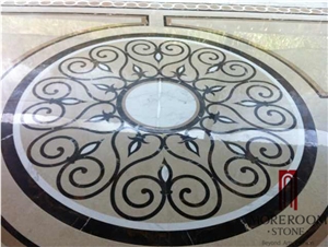 Turkey Composited Marble Waterjet Medallion Marble Floor Flowers Wate -Jet Marble Designs Turkish Marble Price, Beige Marble Composited Marble